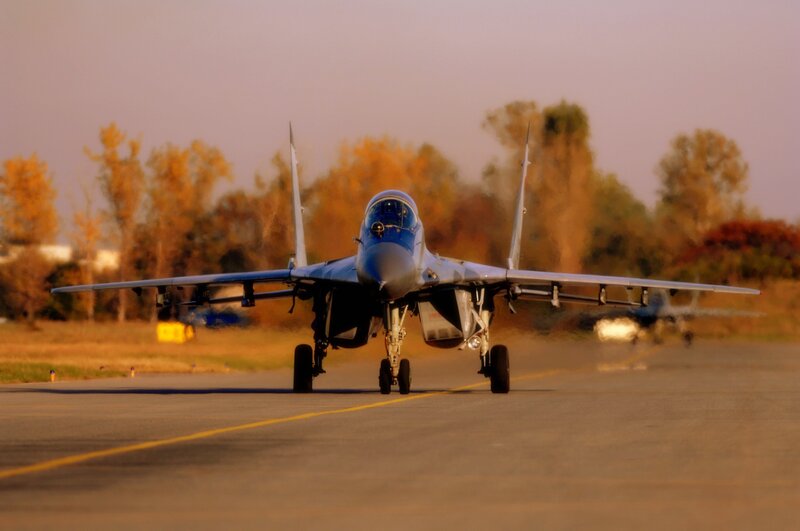 Mig-29 Fighter Jet — Blue, Dramatic, Sunset, Photograph, Runway