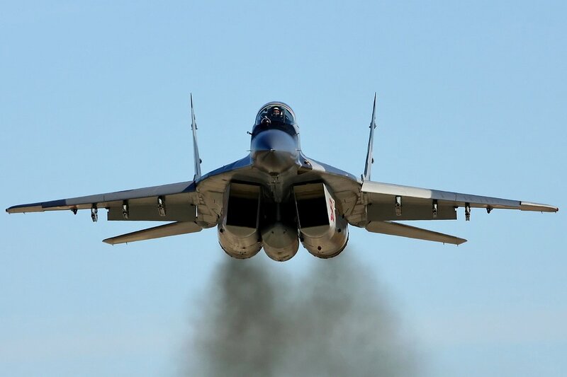 Mig-29 Fighter Jet — Blue, Dramatic