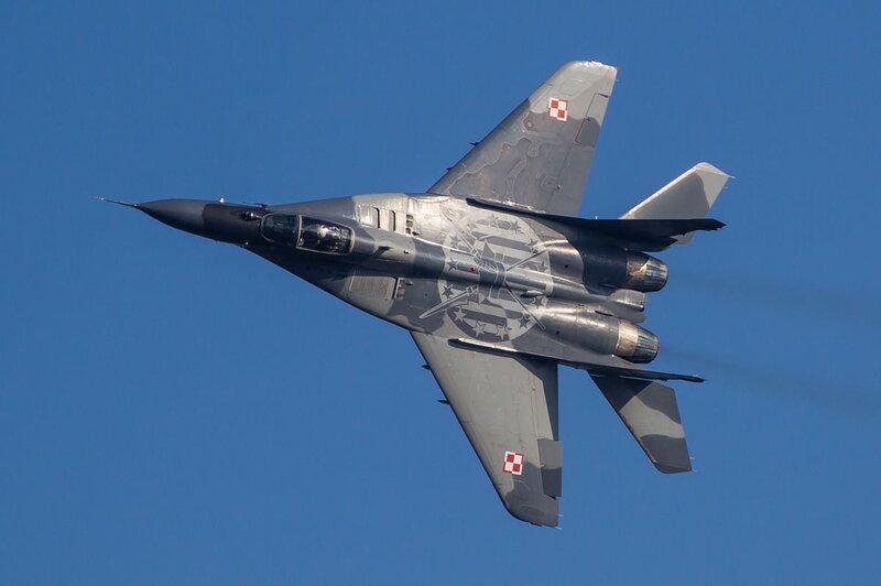 Mig-29 Fighter Jet — Blue, Dynamic, Afternoon, Photograph, Aircraft, Sky, Engine Exhaust