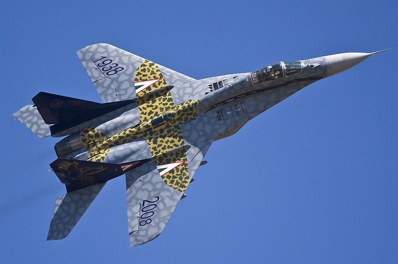 MiG-29 Fighter Jet — Blue, Dynamic, Afternoon, Photograph, Aircraft, Sky