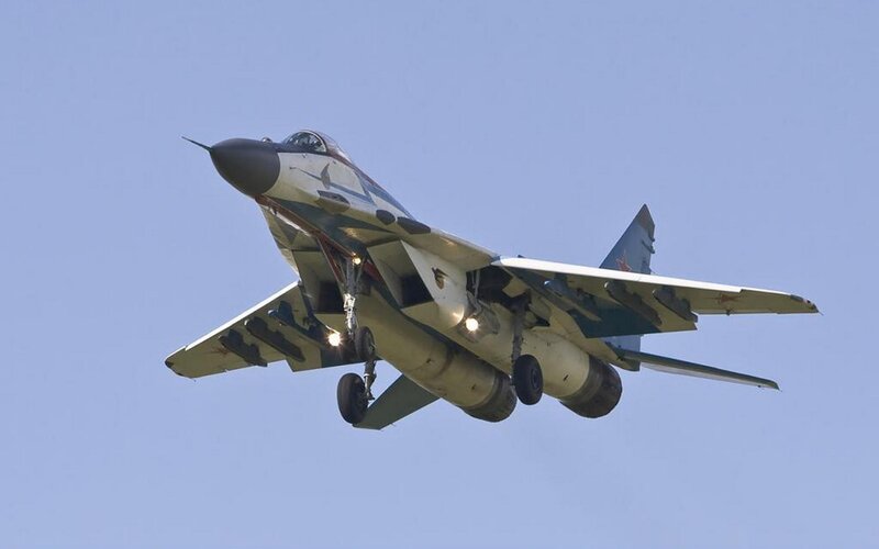 MiG-29 Fighter Jet — Blue, Dynamic, Afternoon, Photograph, Aircraft, Wings