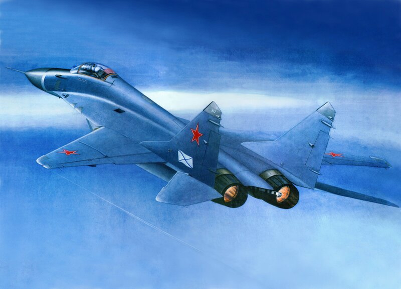 MiG-29 Fighter Jet — Blue, Dynamic, Illustration