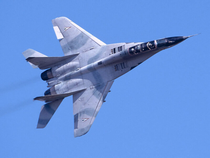 MiG-29 Fighter Jet — Blue, Dynamic, Photograph, Aircraft