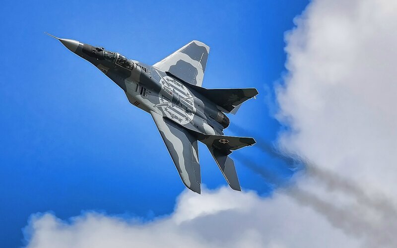 Mig-29 Fighter Jet — Blue, Dynamic, Photograph, Smoke