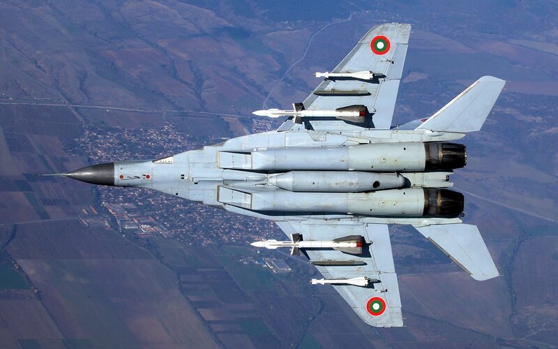MiG-29 Fighter Jet — Gray, Aerial, Afternoon, Photograph