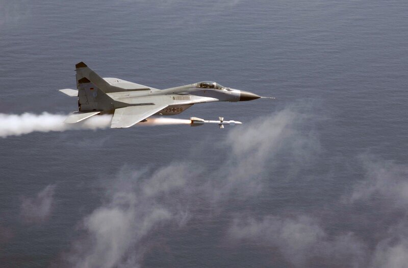 Mig-29 Fighter Jet — Gray, Dramatic, Afternoon, Photograph, Missile