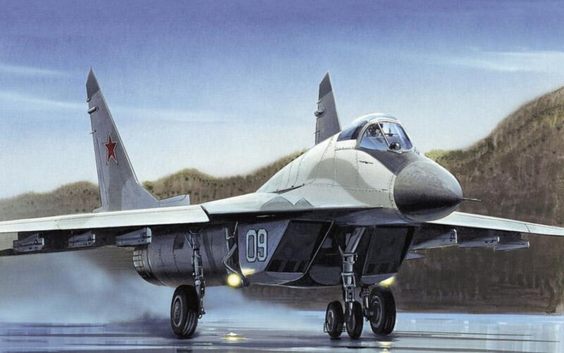 MiG-29 Fighter Jet — Gray, Dramatic