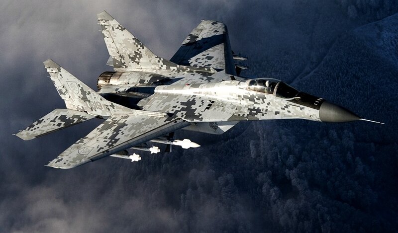 MiG-29 Fighter Jet — Gray, Dramatic, Winter