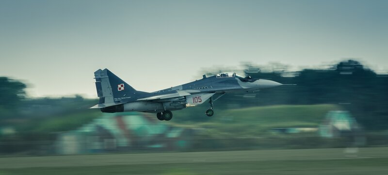 Mig-29 Fighter Jet — Gray, Dynamic, Morning, Photograph