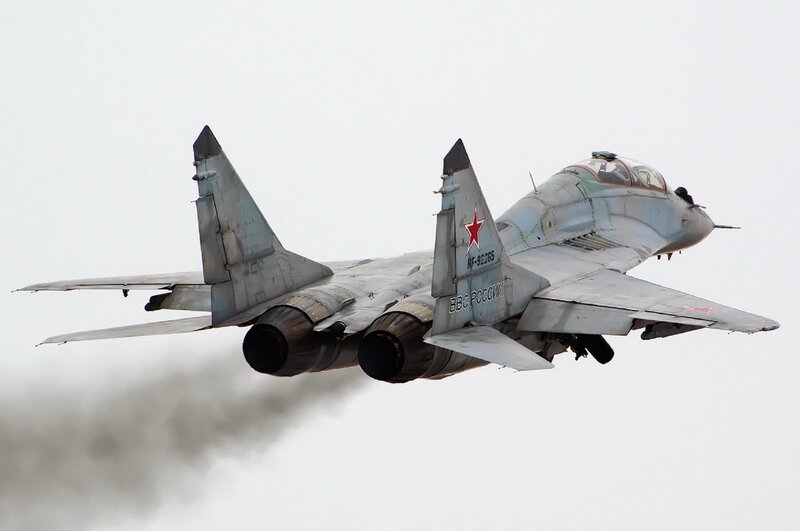 MiG-29 Fighter Jet — Gray, Dynamic, Photograph, Smoke