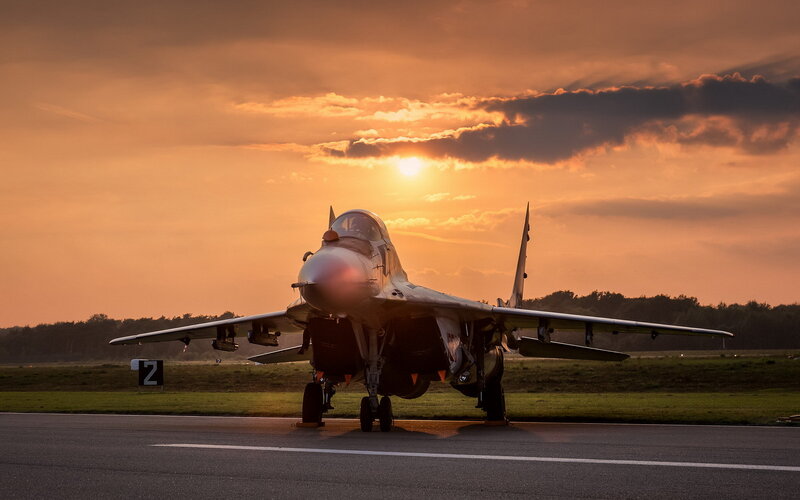 Mig-29 Fighter Jet — Orange, Dramatic, Sunset