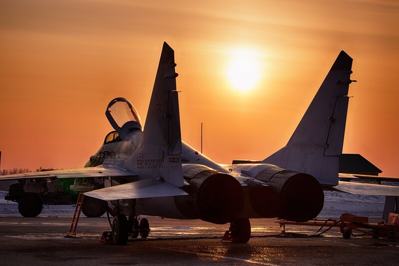 MiG-29 Fighter Jet — Orange, Dramatic