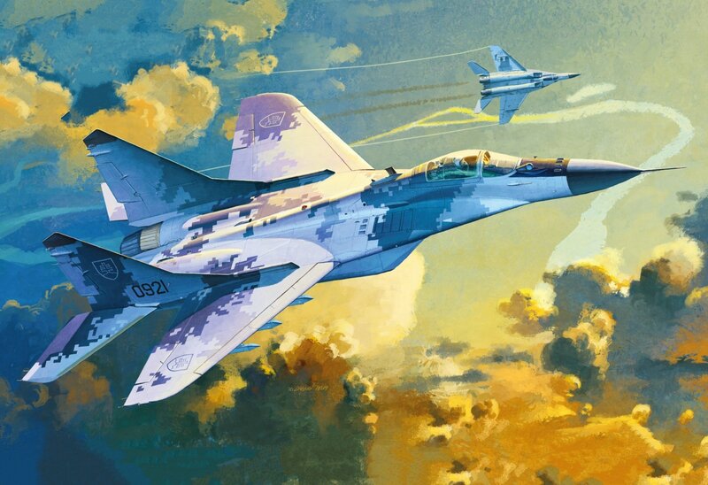 MiG-29 Fighter Jets — Blue, Dramatic