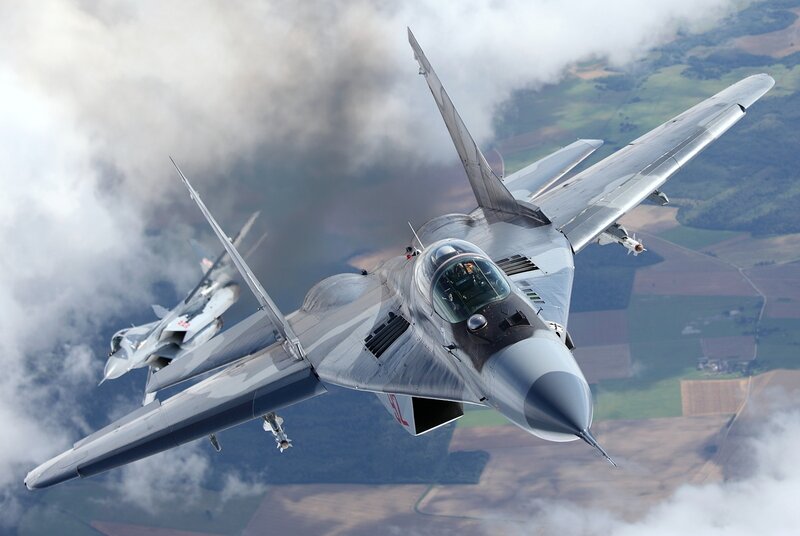 MiG-29 Fighter Jets — Gray, Dramatic, Afternoon