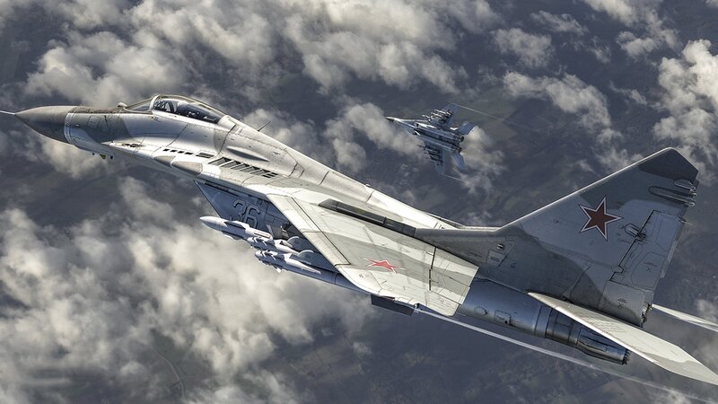 MiG-29 Fighter Jets — Gray, Dramatic, Digital Art