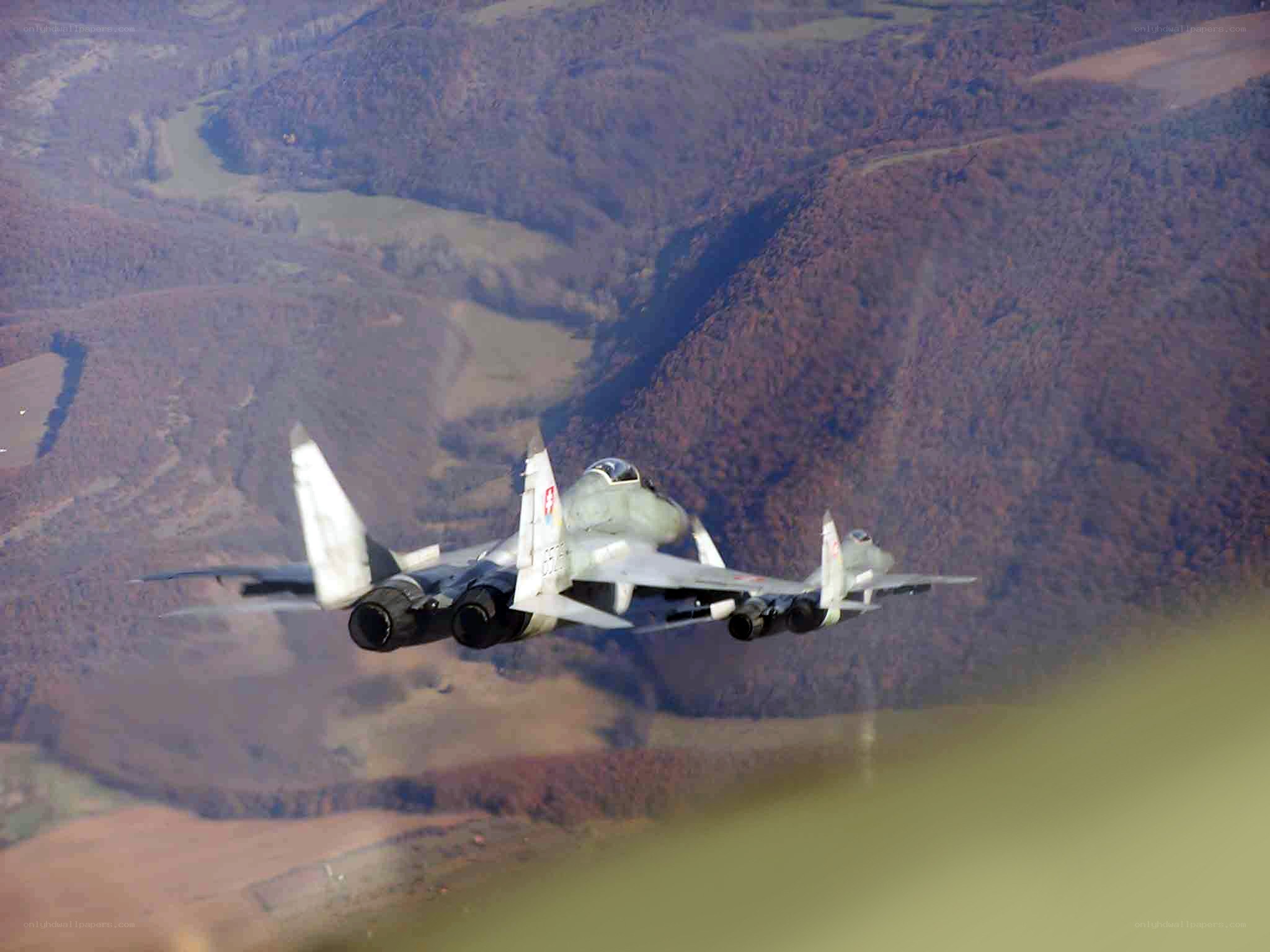 MiG-29 fighter jets in flight