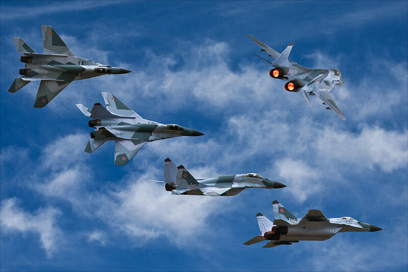 MiG-29 fighter jets in formation