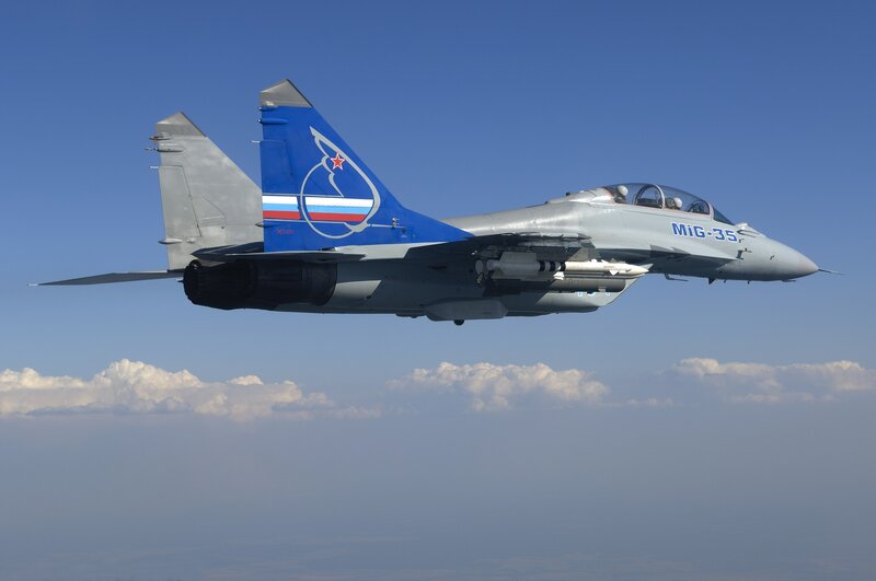 MiG-35 Fighter Jet — Blue, Serene, Afternoon