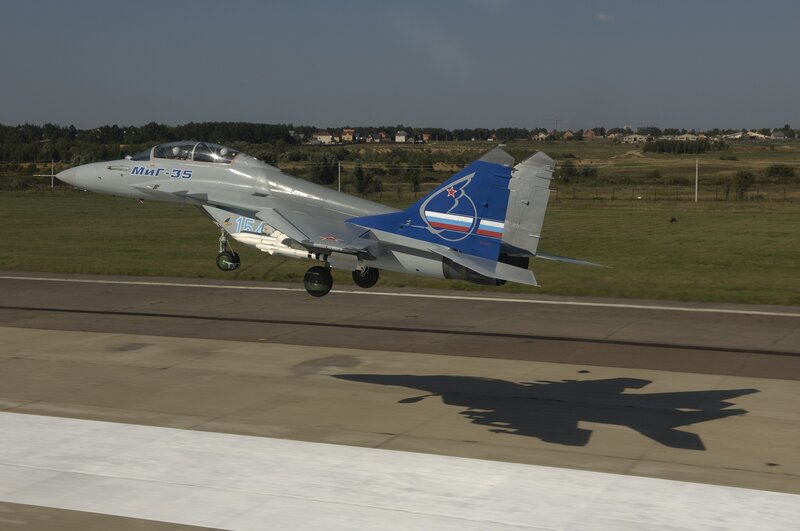 MiG-35 Fighter Jet — Gray, Dramatic, Afternoon, Photograph, Runway