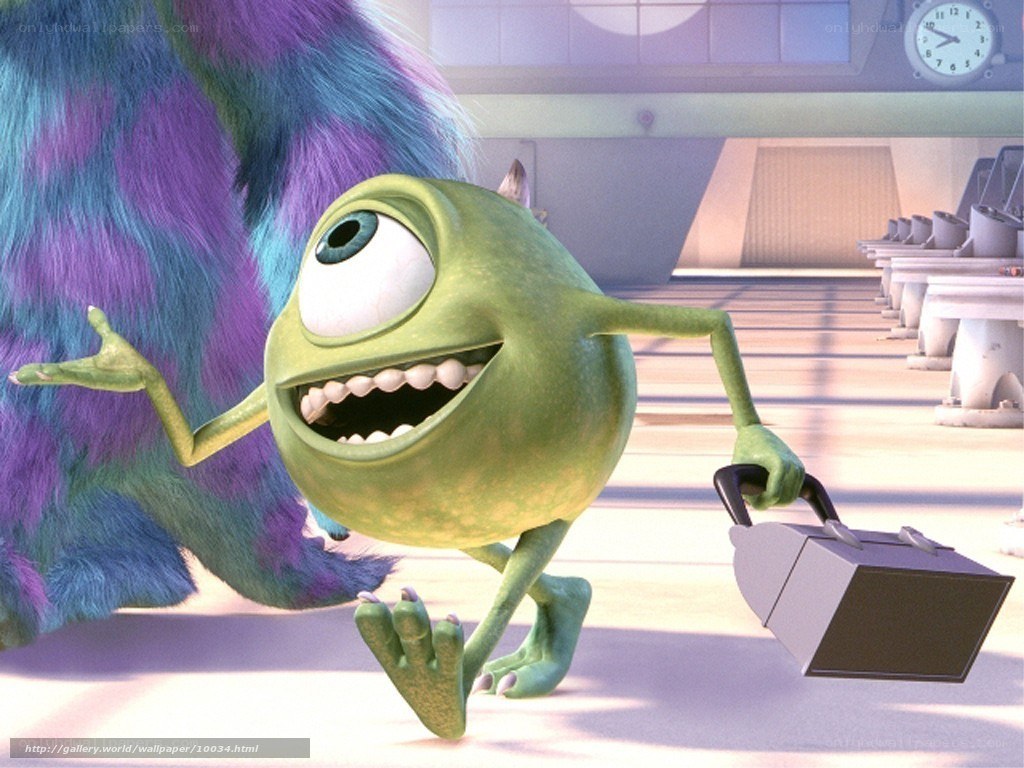 Mike Wazowski running with briefcase