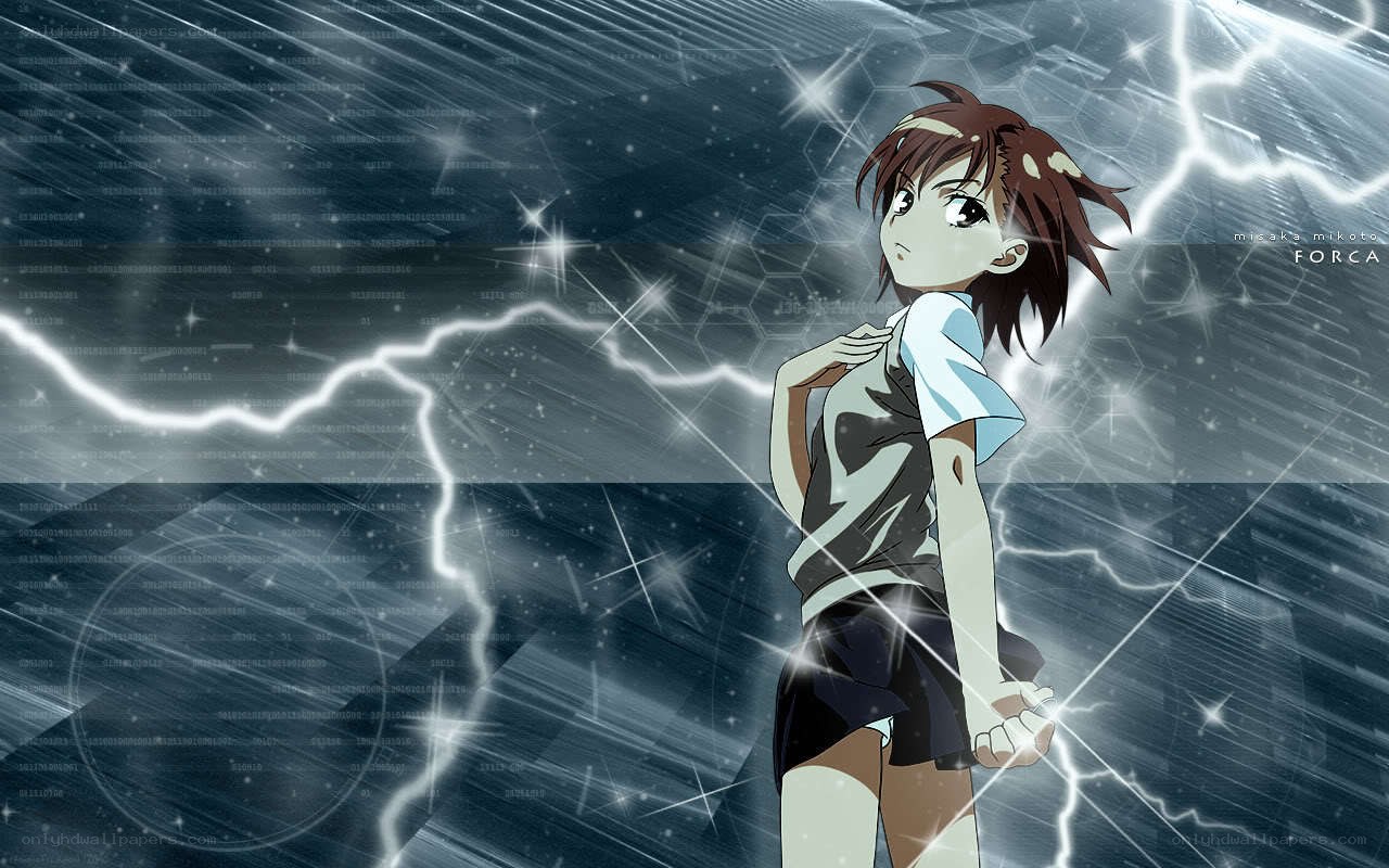 Mikoto Misaka in a digital storm
