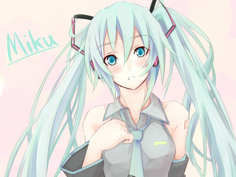 Miku adjusting her tie