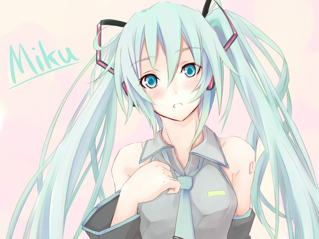 Miku adjusting her tie