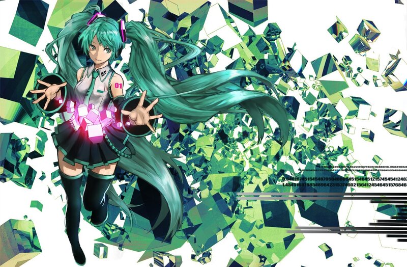 Miku amidst green crystals