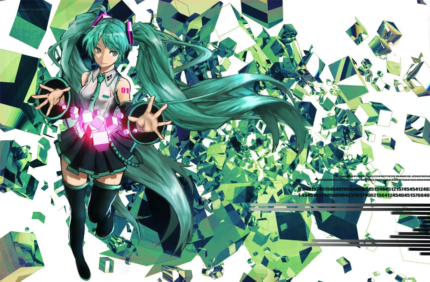 Miku amidst green crystals