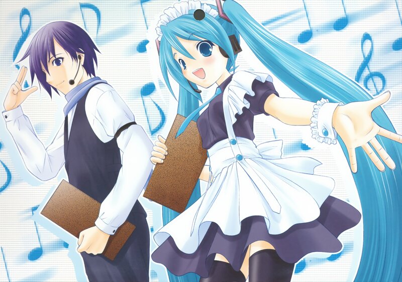 Miku and a boy in maid outfits
