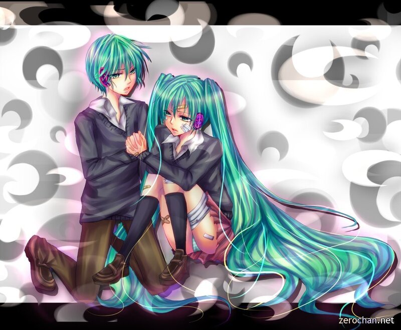 Miku and a boy in school uniforms