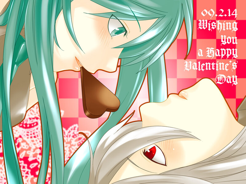 Miku and a character on Valentine's Day