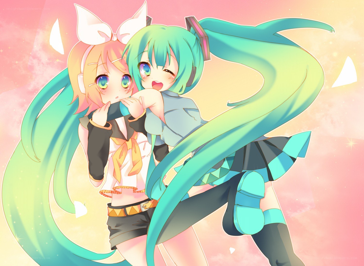 Miku and a friend hugging
