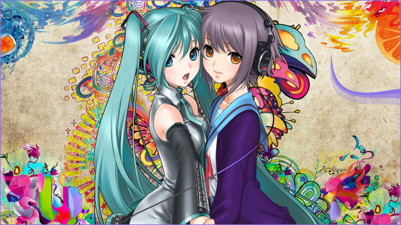 Miku and a friend with headphones