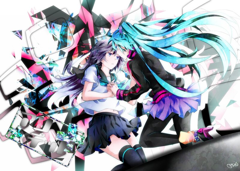 Miku and a girl in school uniforms