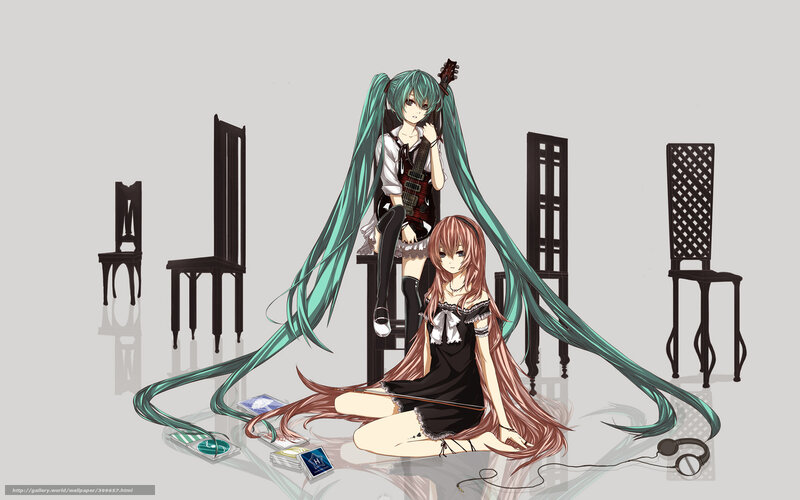 Miku and a girl with chairs