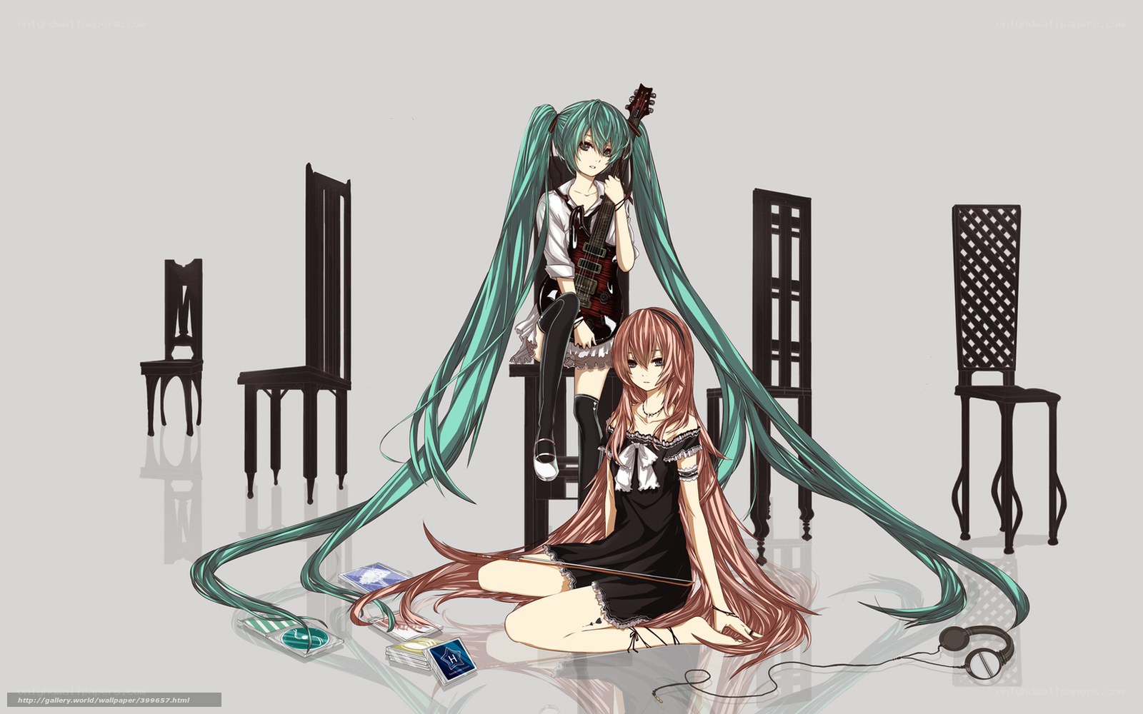 Miku and a girl with chairs