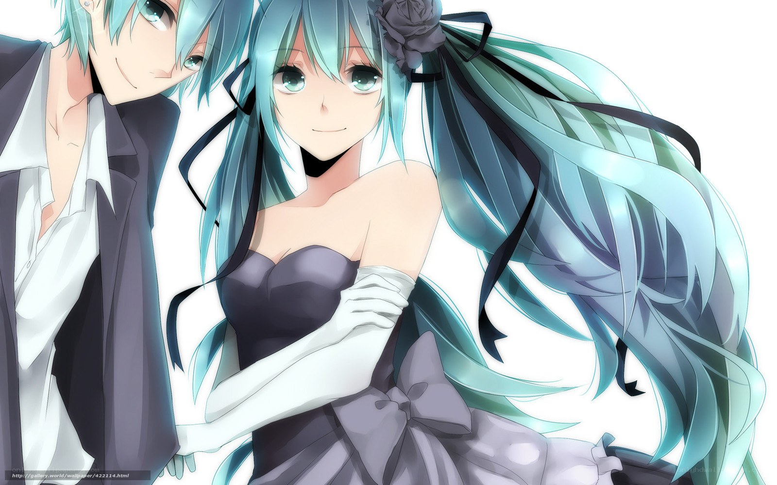 Miku and a man in formal wear