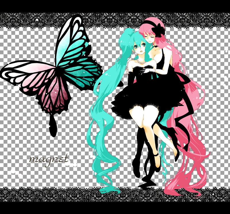 Miku and a pink-haired girl with butterfly