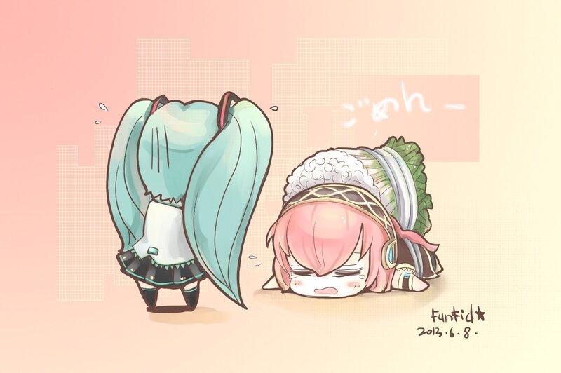Miku and a sleeping character