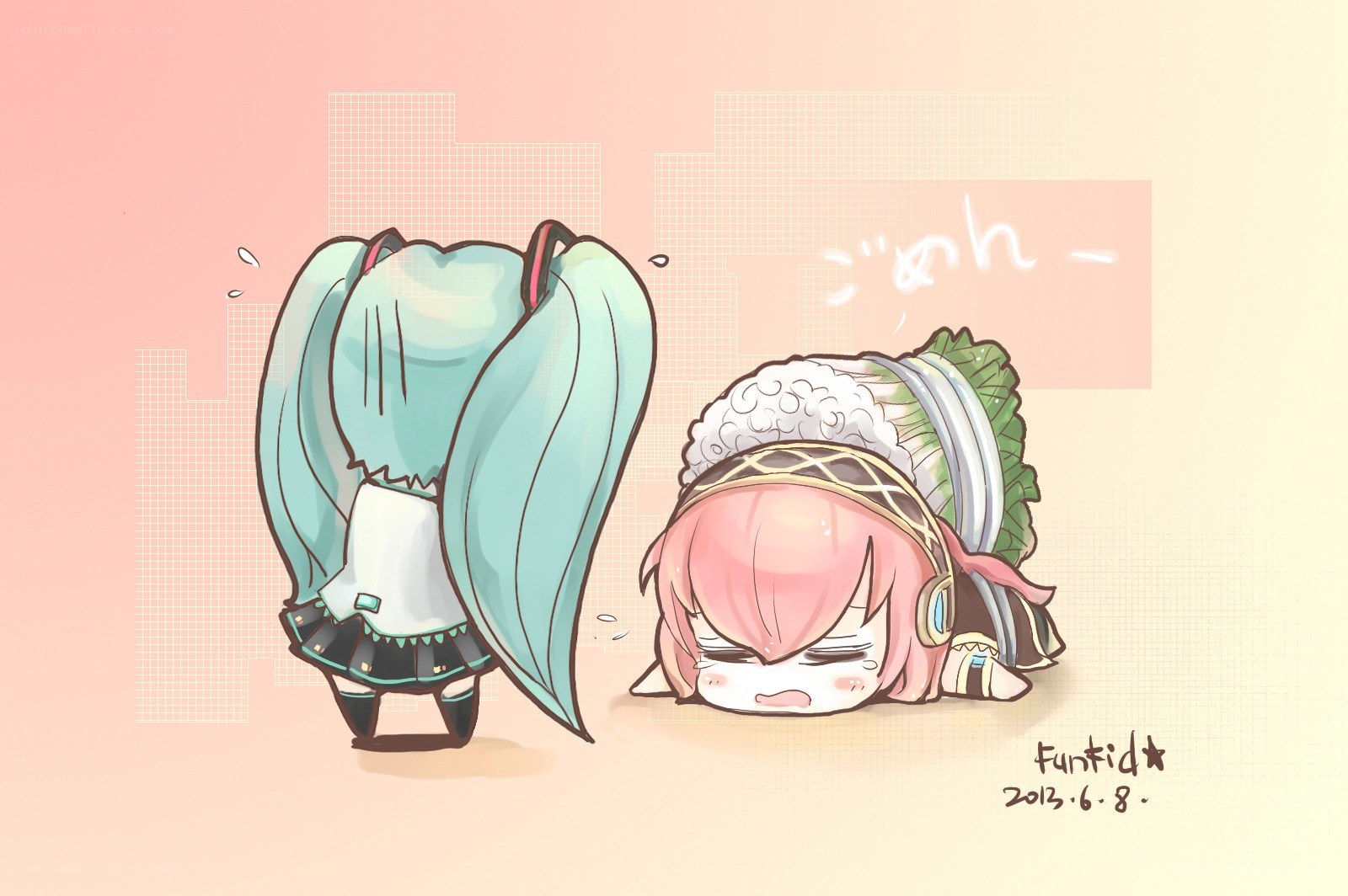 Miku and a sleeping character
