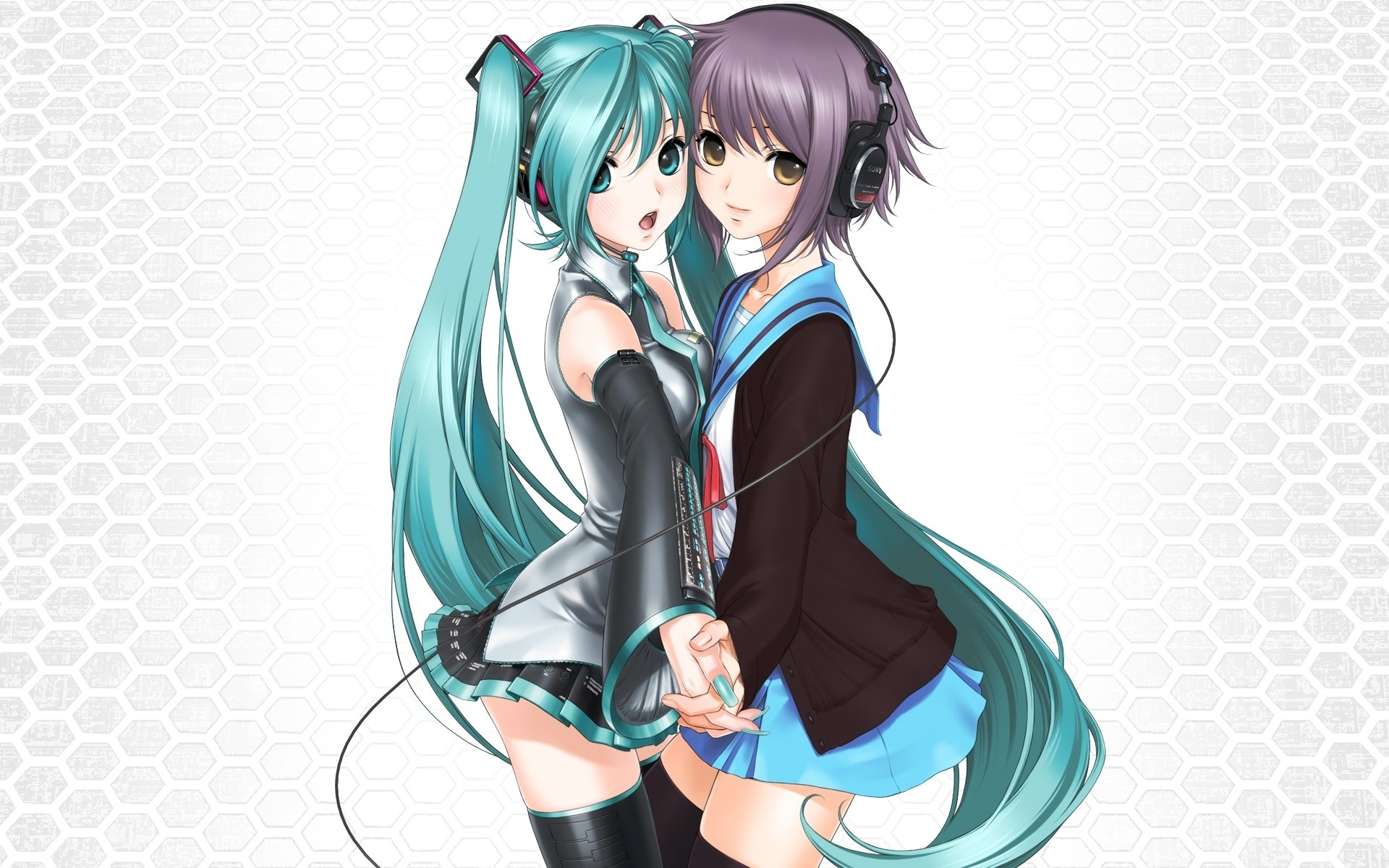 Miku and friend with headphones