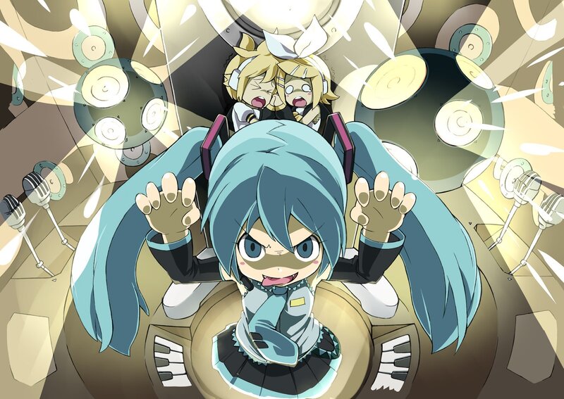 Miku and friends in a music room