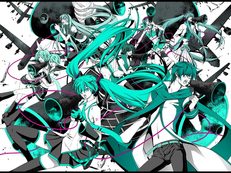 Miku and friends with megaphones