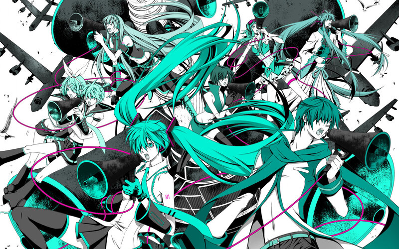 Miku and friends with megaphones
