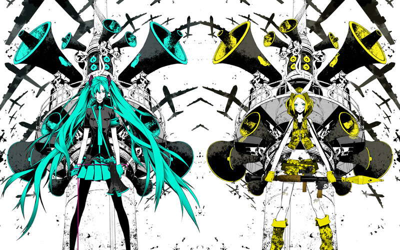 Miku and Gumi with megaphones