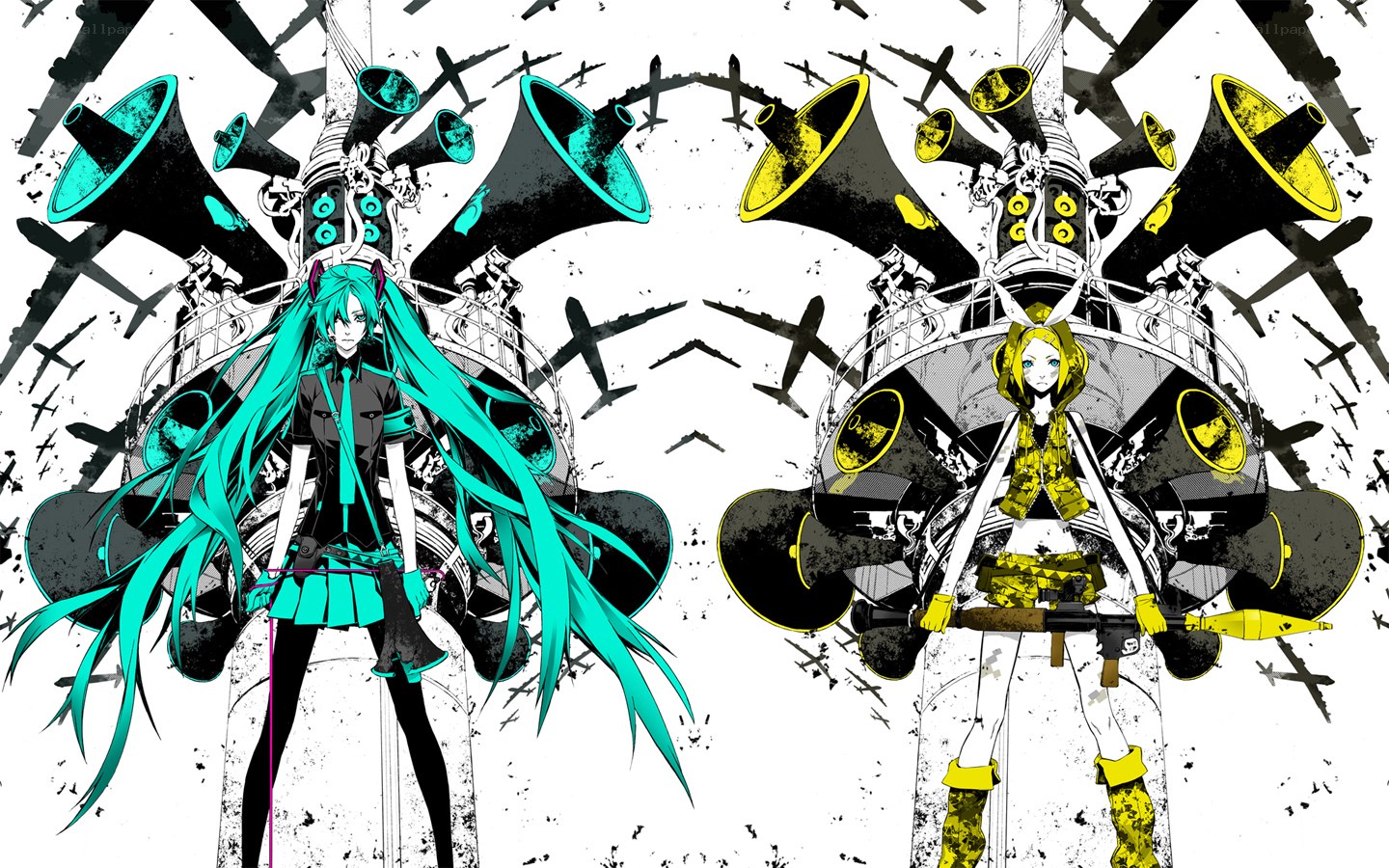 Miku and Gumi with megaphones