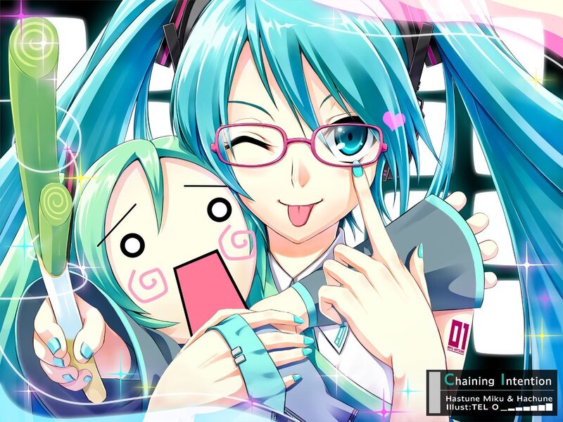 Miku and Hachune in a playful scene