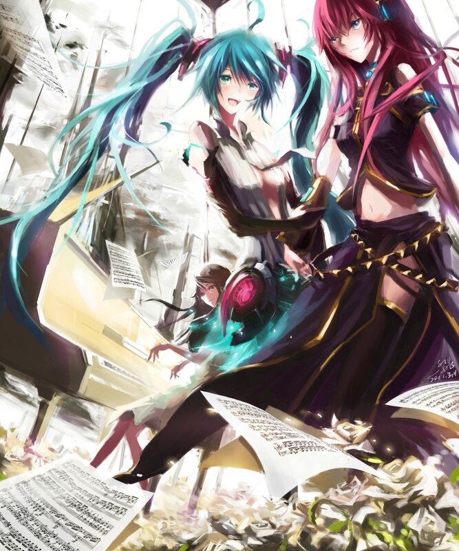 Miku and Hatsune in a music scene