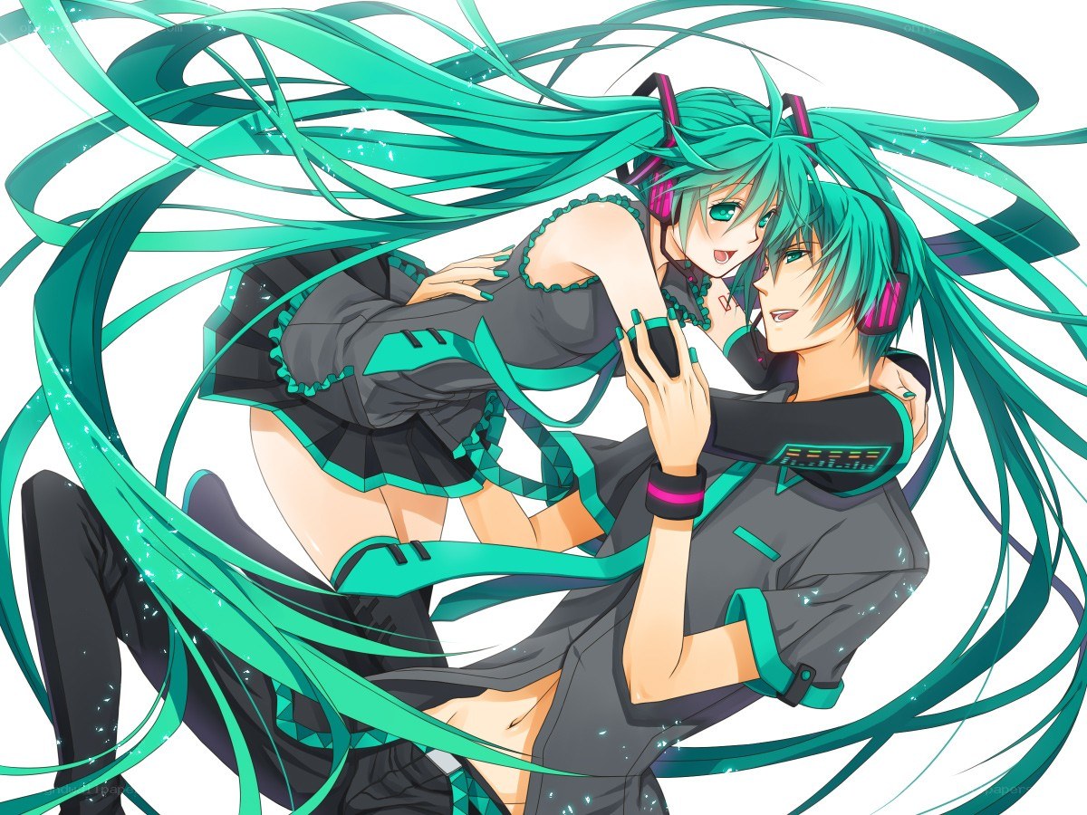 Miku and Kaito embracing